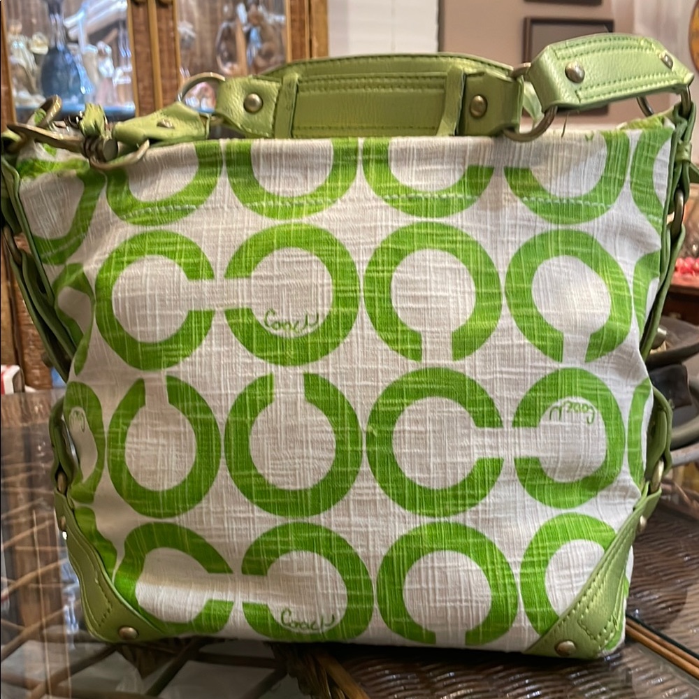 COACH Vintage Green Patterned Shoulder Bag